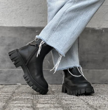 Ботинки женские Челси демисезонные из натуральной кожи с цепочкой размер 40 черный Хмельницкий