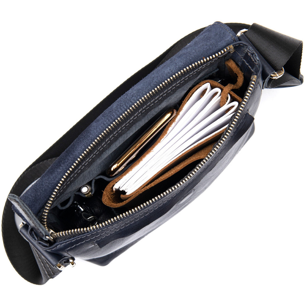 Практична шкіряна чоловіча сумка-месенджер Темно-синій (GRANDE PELLE) Київ - фото 10