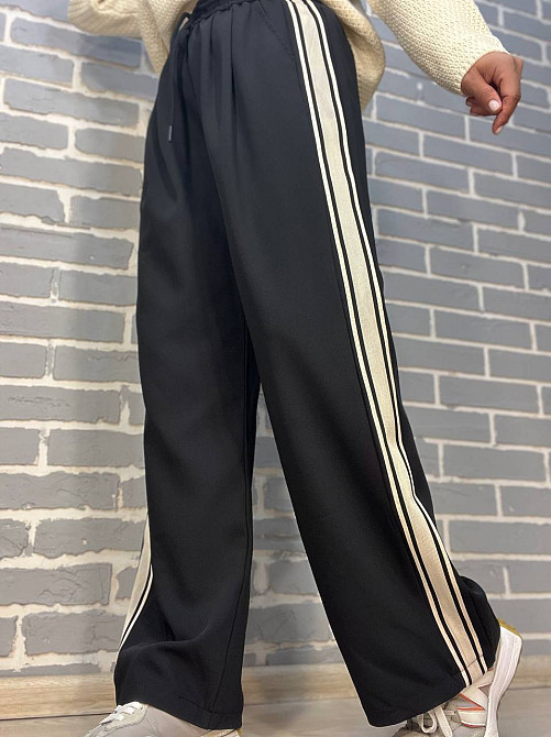 Брюки женские A-N 2752 спортшик палаццо лампас талия на резинке черные, черный, M Киев - изображение 9