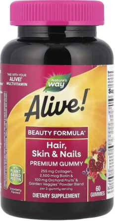 Витамины для волос Natures Way Hair Skin and Nails with Collagen 60 жев таб клубника Киев