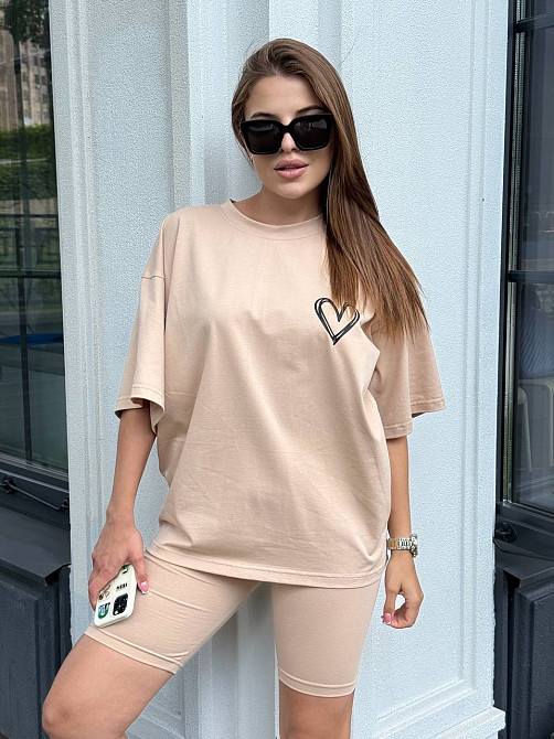 Футболка и велосипедки женские кулир Бежевый XL/2XL Харьков - изображение 1