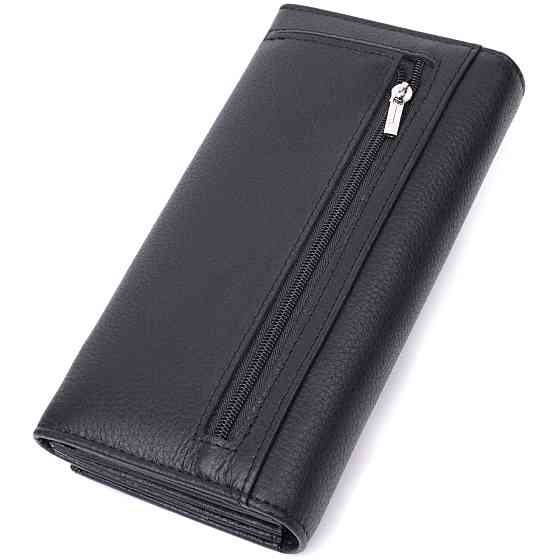 Лаконічний жіночий гаманець горизонтального формату з натуральної шкіри ST Leather 22513 Чорний Київ