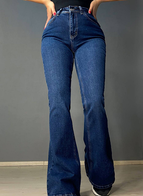 Джинси жіночі Sherocco 7034 кльош від коліна висока посадка стрейчеві сині, синій, З2, 32, 82 см, 112 см Київ - фото 5