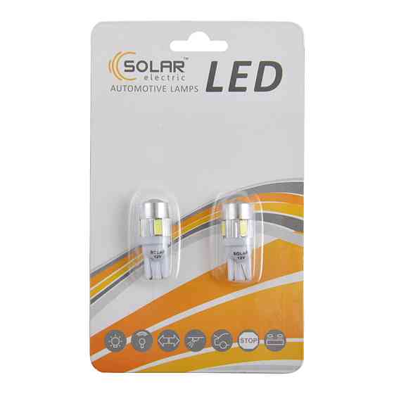 LED автолампа Solar 12V T10 W2.1x9.5d 6SMD 5630 with lens white, 2шт Київ