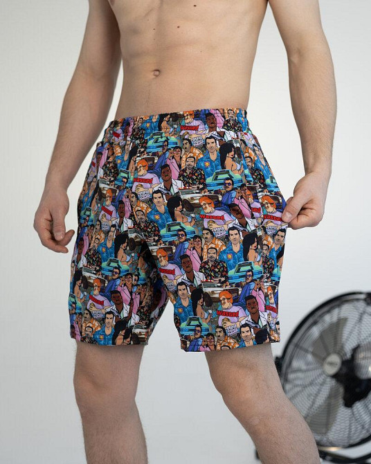 Мужские пляжные шорты с принтом голубые Pobedov Vocation GTA Киев - изображение 8