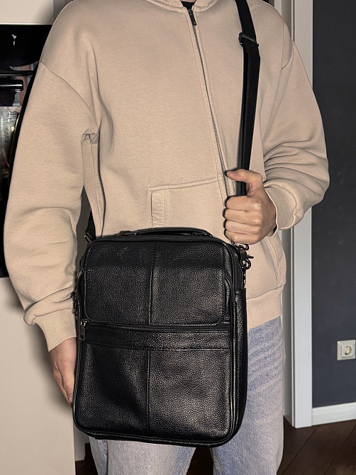 Чоловіча сумка з ручкою для перенесення в руці з натуральної шкіри Vintage 23026 Чорний Київ - фото 1