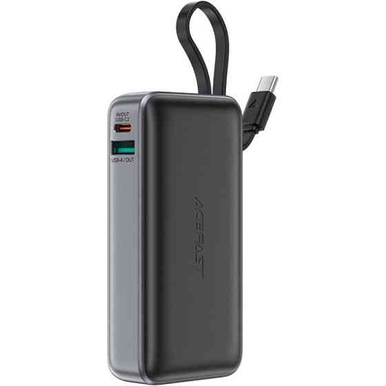 УМБ Acefast 10000mAh 30W PD USB-A,USB-C In/Out, with built-in USB-C cable M7 Black Винница