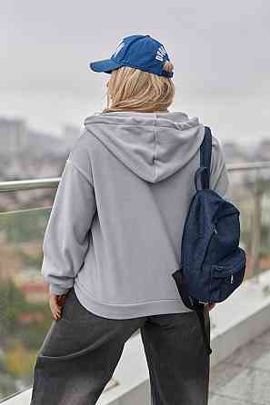 Тепла кофта худі оверсайз жіноча "Glen" | Норма та батал Сірий, 50-52 Київ