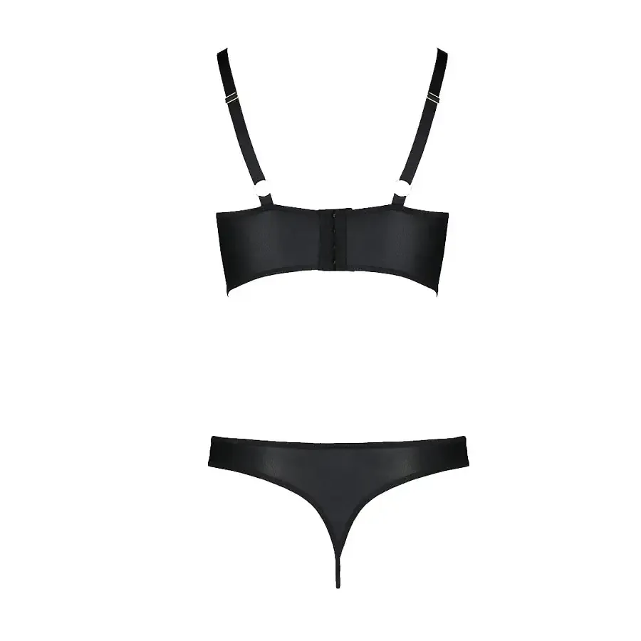 Комплект з екошкіри Passion MALWIA BIKINI 4XL/5XL black, з люверсами та ремінцями, бра, трусики Львов - изображение 4