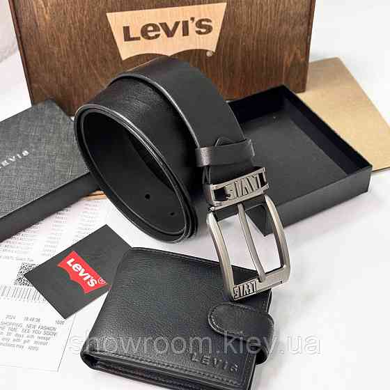 Мужской подарочный набор портмоне и ремень в деревянной коробке Levis (518) Киев