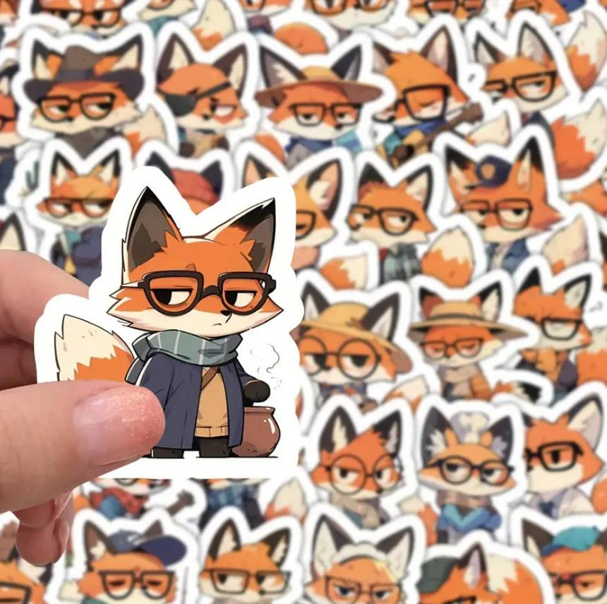 Набор наклеек (стикеров) Хитрый лис в очках (51 шт.), стикерпак лис/лиса Киев - изображение 1