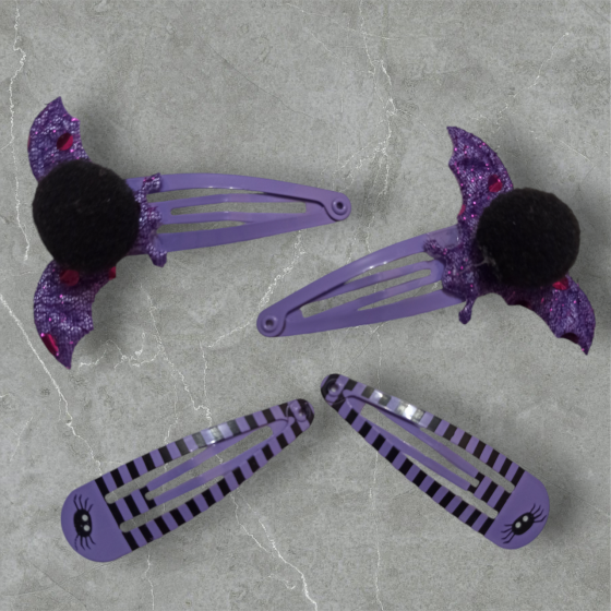Набір 2 шпильки з притом та 2 шпильки з літаючою мишою для волос на Хелловін фіолетовий Київ