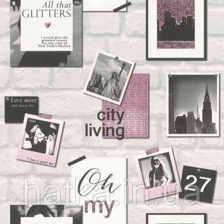 Шпалери вінілові на флізеліні Rasch Clasik 0,53х10 дитячі фотографії написи на стіні під цеглу Київ