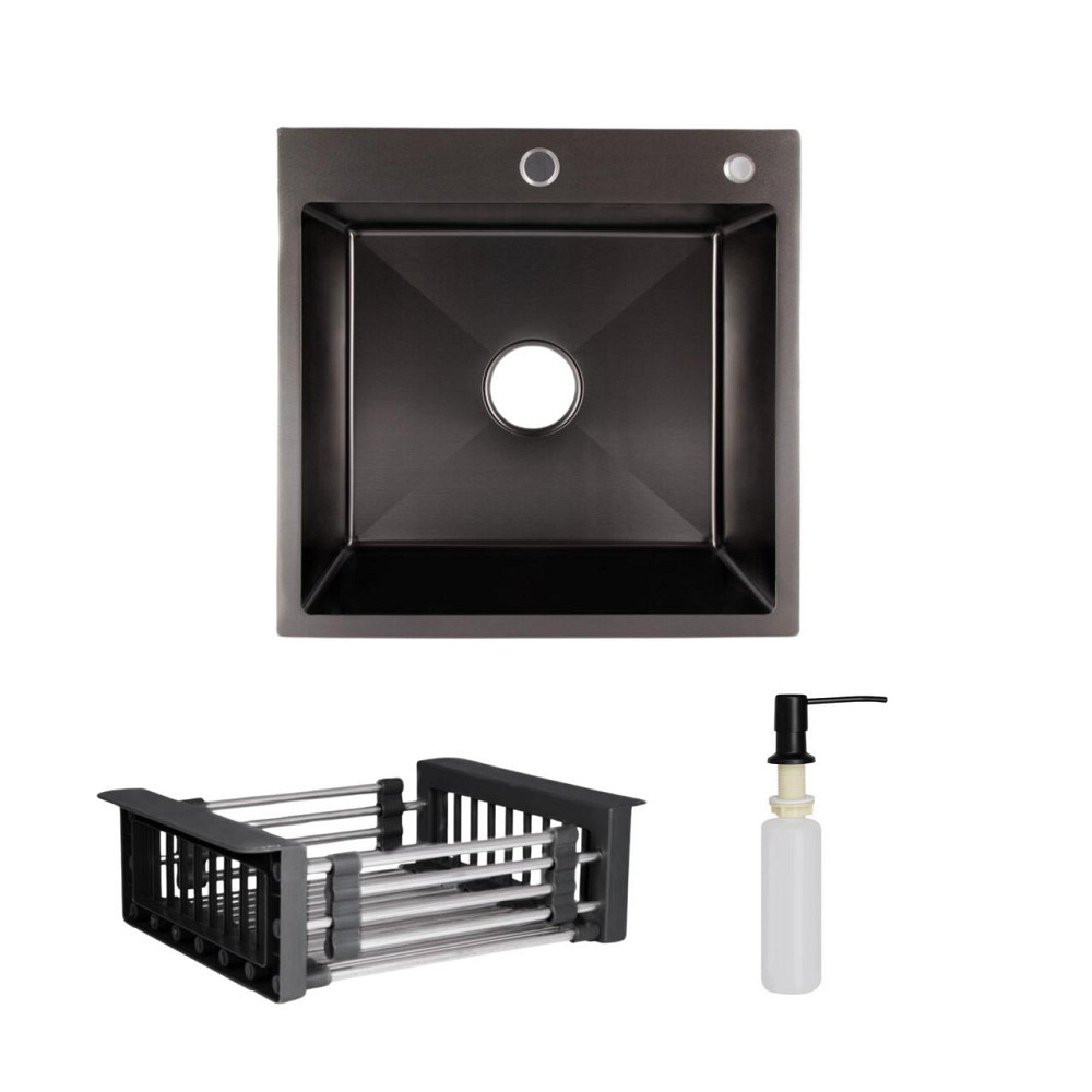 Комплект Lidz Handmade H5050B Мийка для кухні інтегрована BlackPVD у комплекті з дозатором + Lidz K01B Кошик для кухонної Київ - фото 1