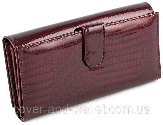 Бордовий лаковий жіночий гаманець для карток з натуральної шкіри ST Leather (S9001A) Київ