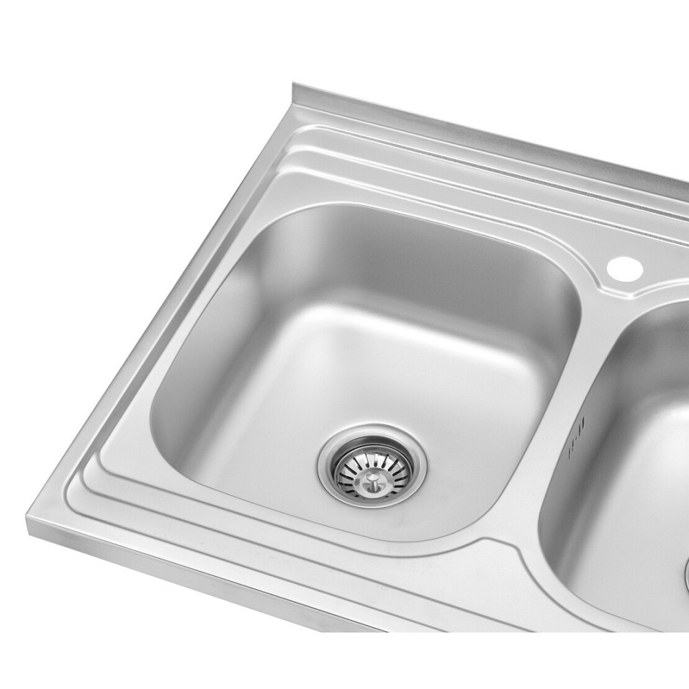 Кухонная мойка накладная на две чаши WEZER 8060 (08) Satin (0.8 мм) Киев - изображение 4