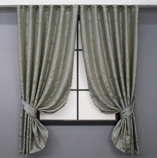 Комплект готовых штор VR-Textil Жаккард Magic № 1608ш Песочный с серым 145х170 см 2 шт (35-0251) Киев - изображение 1