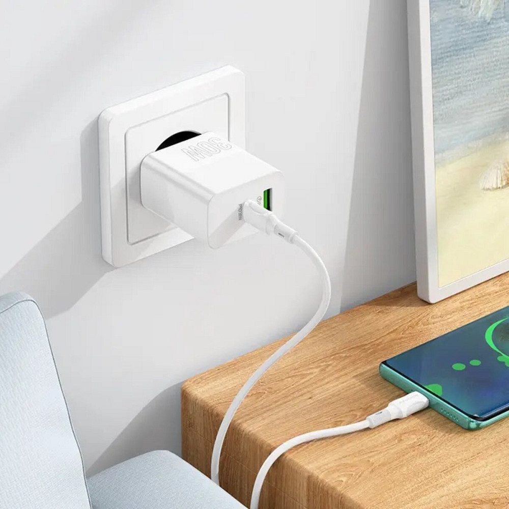 Мережевий зарядний пристрій BOROFONE BA75A Powerful dual port PD30W+QC3.0 charger White Київ - фото 4
