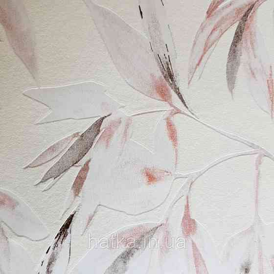Вінілові шпалери на флізелін AS creation Attractive гілки листя рожеві, білі чорні на молочному Київ