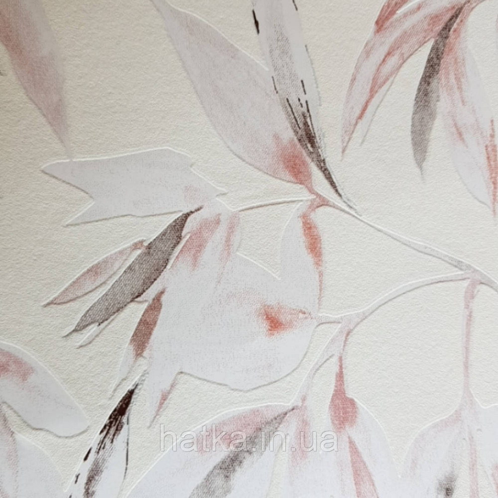 Вінілові шпалери на флізелін AS creation Attractive гілки листя рожеві, білі чорні на молочному Київ - фото 4
