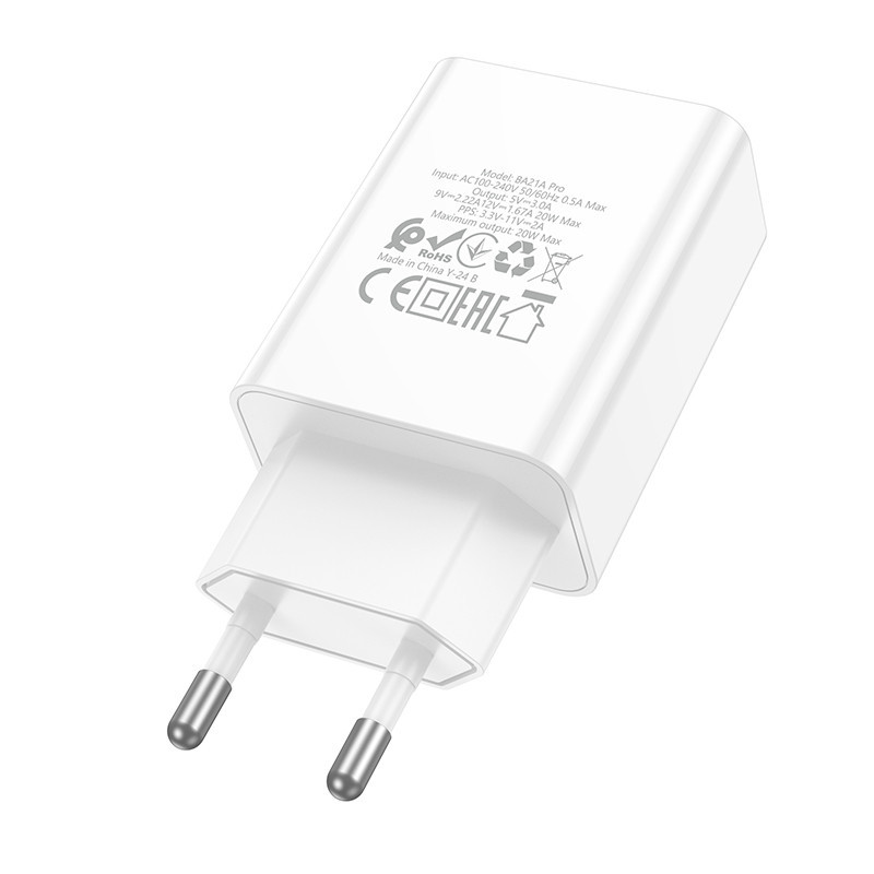 Мережевий зарядний пристрій BOROFONE BA21A Pro Long journey single port PD20W charger White Одеса - фото 5
