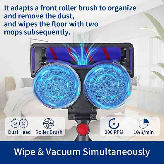 Миюча щітка для пилососу Dyson V7 V8 V10 V11 V15 Насадка для миття підлоги для Дайсон з LED-підсвітк Київ