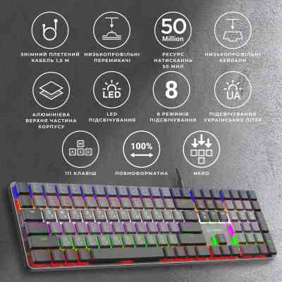 Клавіатура GamePro MK145R Red Swich Low Profile USB Dark Gray (MK145R) Вінниця