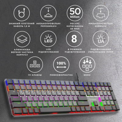 Клавиатура GamePro MK145R Red Swich Low Profile USB Dark Gray (MK145R) Винница - изображение 2