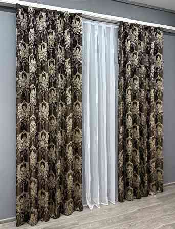 Комплект готовых штор VR-Textil Парча № 1774ш Венге с бежевым 155х290 см 2 шт (33-0738) Киев