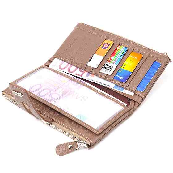 Цікавий гаманець з натуральної зернистої шкіри CANPELLINI 21634 Бежевий Київ