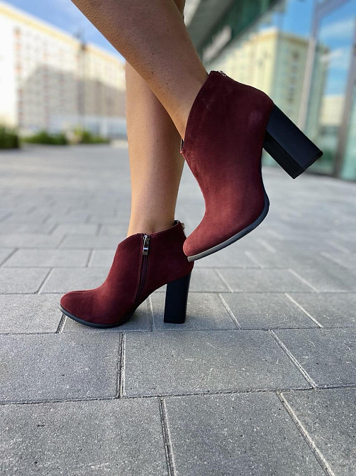 Женские ботинки 95з бордовые натуральная замша высота каблука 9см размер 37р. (1213) Коломия - фото 7