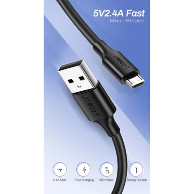 Дата кабель USB 2.0 AM to Micro 5P 0.25m 2A US289 black Ugreen (60134) Винница - изображение 3