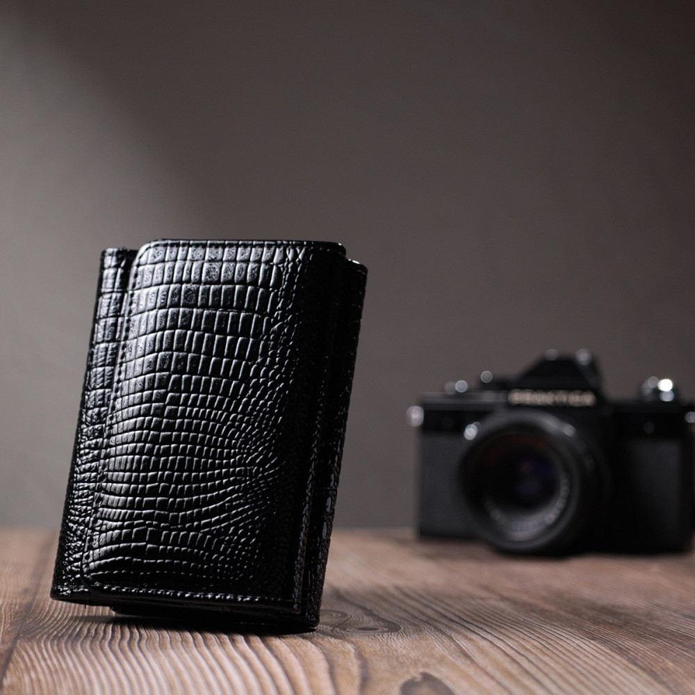 Жіночий стильний гаманець із фактурної натуральної шкіри ST Leather 22732 Чорний Київ - фото 2