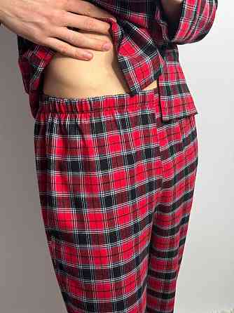 Мужская хлопковая пижама в клетку Вишневый, XS/S Харьков