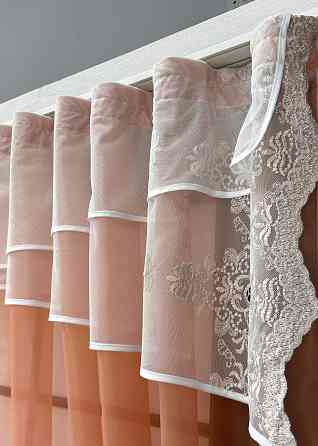 Кухонные шторы VR-Textil № 091к с ламбрекеном и подвязками терракотовый с молочным 280х170 см (52-1190) Киев