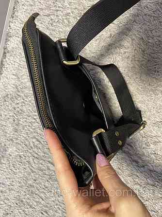 Стильная тонкая мужская сумка на плечо из итальянской кожи черного цвета PS Leather Киев