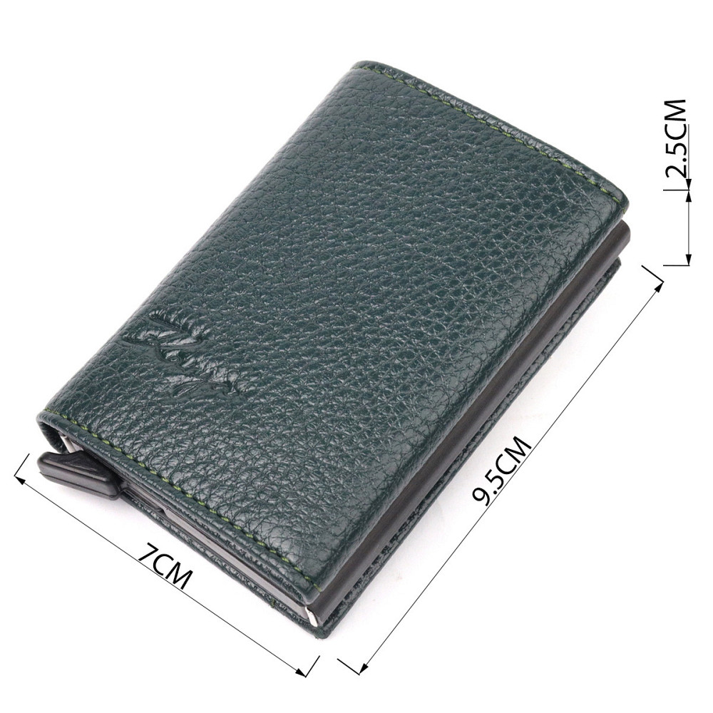 Оригінальна візитниця з натуральної зернистої шкіри Зелений (KARYA) Київ - фото 7