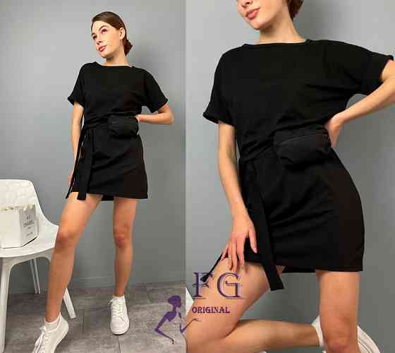 Жіноче літнє плаття з сумочкою на поясі "Амбер" оптом | Норма і батал | Розпродаж моделі Чорний, 46-48 Київ