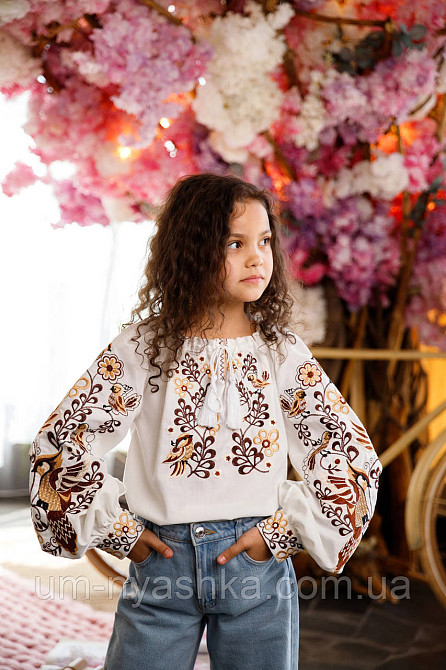 Дитяча вишиванка на натуральному полотні Зозулька біло-коричнева 104-134 Кривий Ріг - фото 3