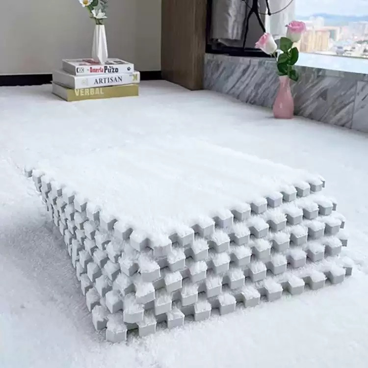 Пазл килимок 120х150см м'який плюшевий термокилим, 20 пазлів тепла підлога, термоковрик для дому, в дитячу один колір білий Кам'янець-Подільський - фото 3