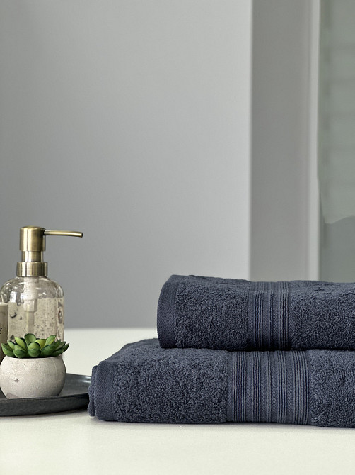 Комплект полотенец с бордюром Ideal Textile 2 шт (50х90+70х140 см) 500 г/м2 (56860401) Графітовий Черновцы - изображение 4