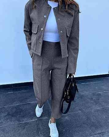 Женский базовый костюм двойка: бомбер и штаны кашемир трикотаж «Елочка» Графит, 42/44 Одесса