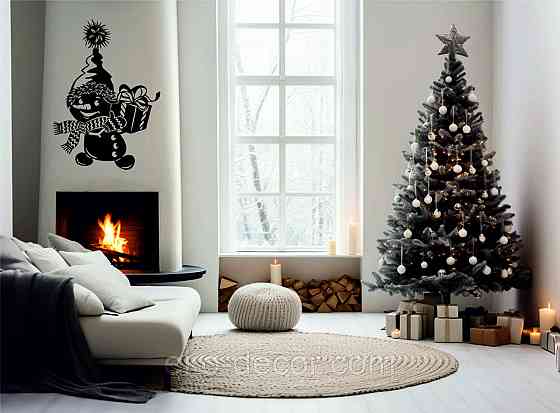 Декоративное настенное Панно «Снеговик», Декор на стену 70*49 см, Черный Киев