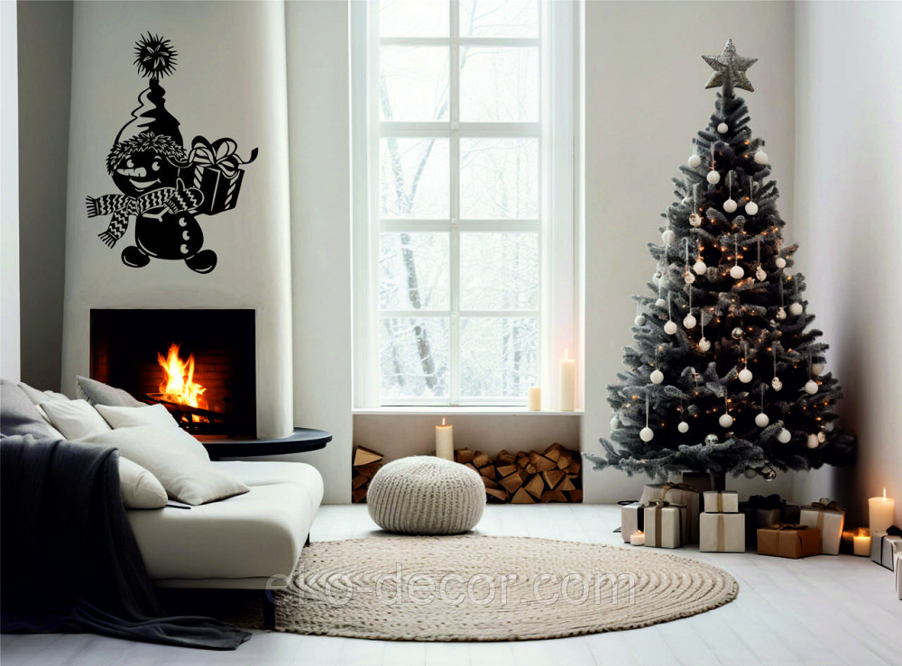 Декоративное настенное Панно «Снеговик», Декор на стену 70*49 см, Черный Киев - изображение 4