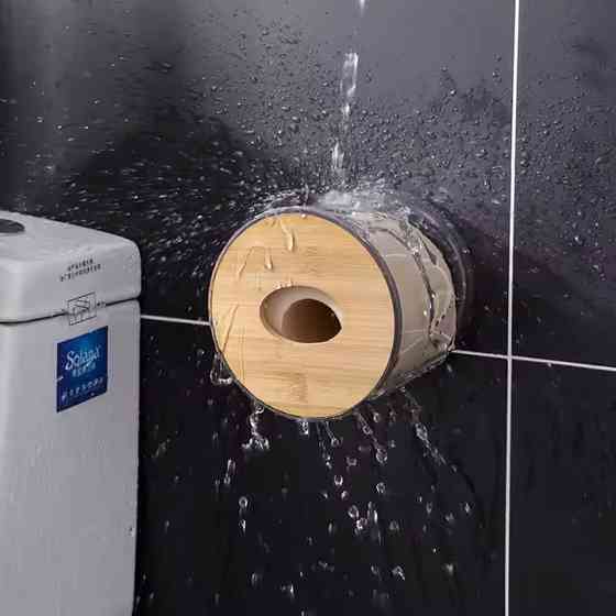 Органайзер-контейнер для серветок, пластиковий круглий з дерев'яною кришкою Кам'янець-Подільський