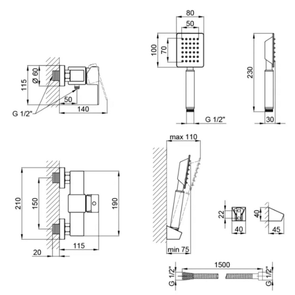 Змішувач для душу Lidz Kubis 010 (з душовим гарнітуром) (k35) LDKUB010NKS28535 Nickel Київ - фото 7