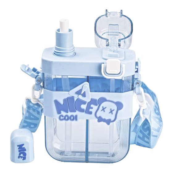 Пляшка для води подвійна Nice 620 мл з трубочкою та мундштуком блакитний HP18311BL Коломия