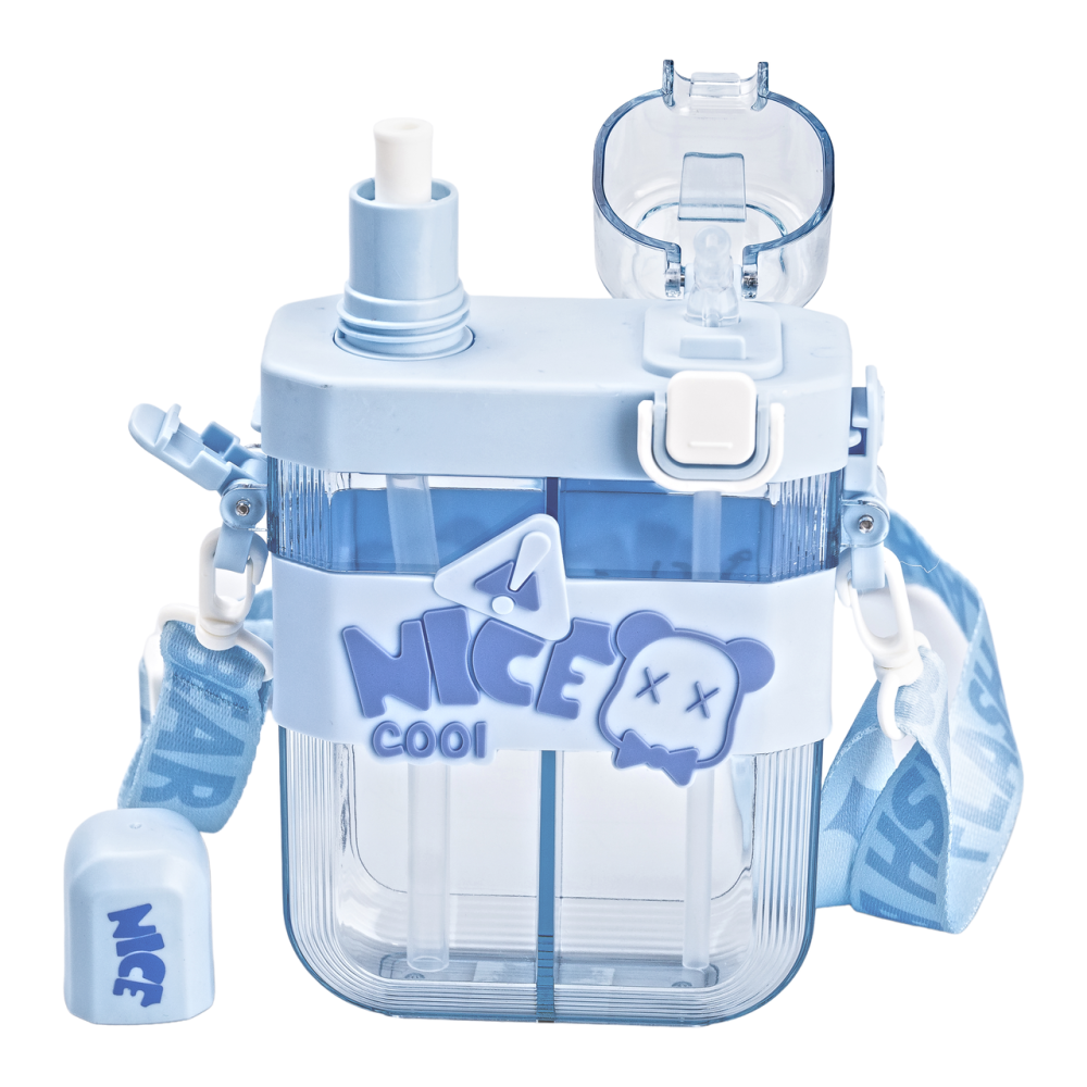 Пляшка для води подвійна Nice 620 мл з трубочкою та мундштуком блакитний HP18311BL Коломия - фото 1