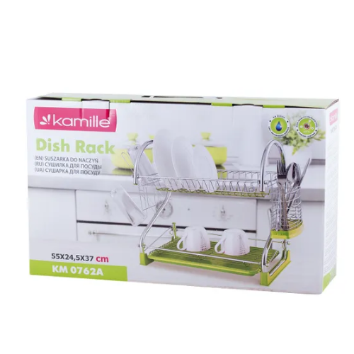 Сушарка для посуду двоярусна 55*24,5*37см з піддоном хромована сталь зелений 0762A KAMILLE Житомир - фото 9