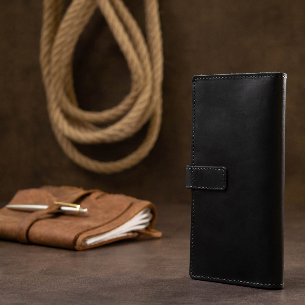 Стильне матове чоловіче портмоне GRANDE PELLE 11560 Чорний Київ - фото 7